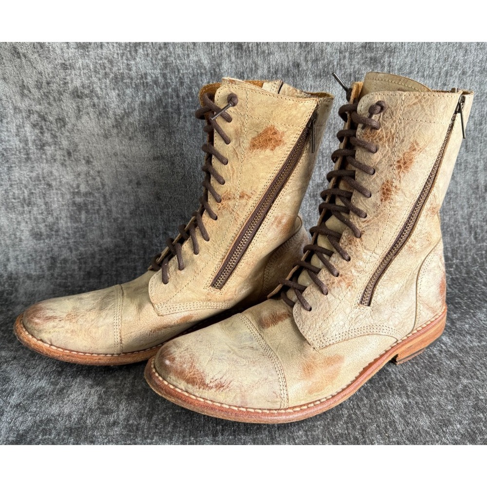Womens Sz 8 Bed Stü Tabor Distressed Leather Combat Boots Cobbler Tan Lace Up
